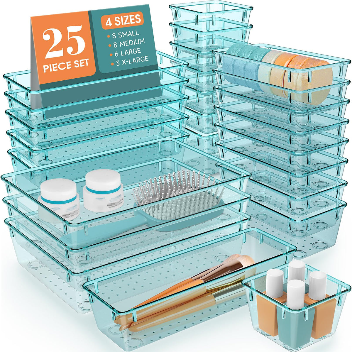 25 PCS Clear Plastic Drawer Organizer, Makeup Organizers and Storage Bins