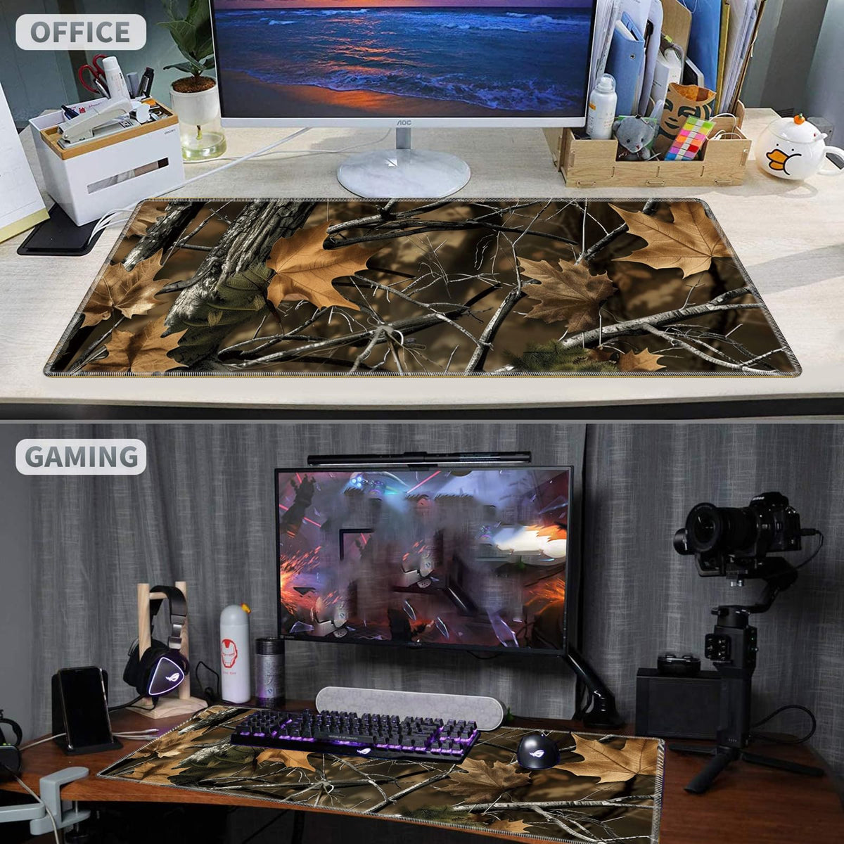 Large Gaming Mouse Pad Plus a Coasters + Cable Clips, Camo Tree Extended Mousepad (31.5 x 11.8)