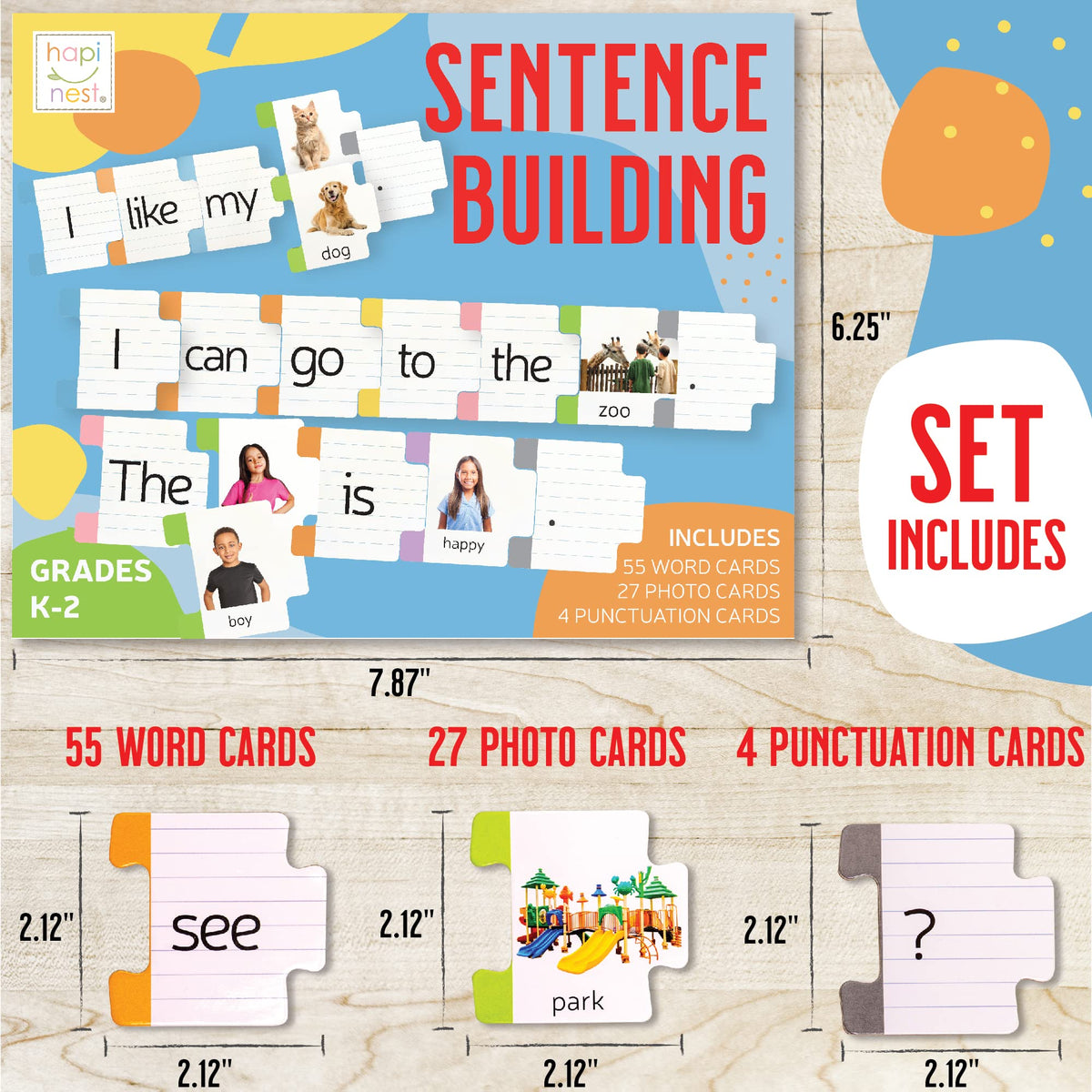 Hapinest Sentence Building for Kids, Learning Game Grammar Reading & Speech Therapy Materials