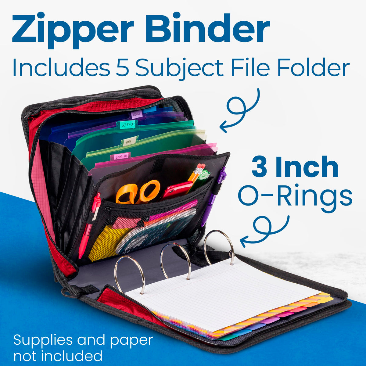 Case-it School Zipper Binder | 3" O-Rings | 600-Sheet | D-146 Unicorn Magic