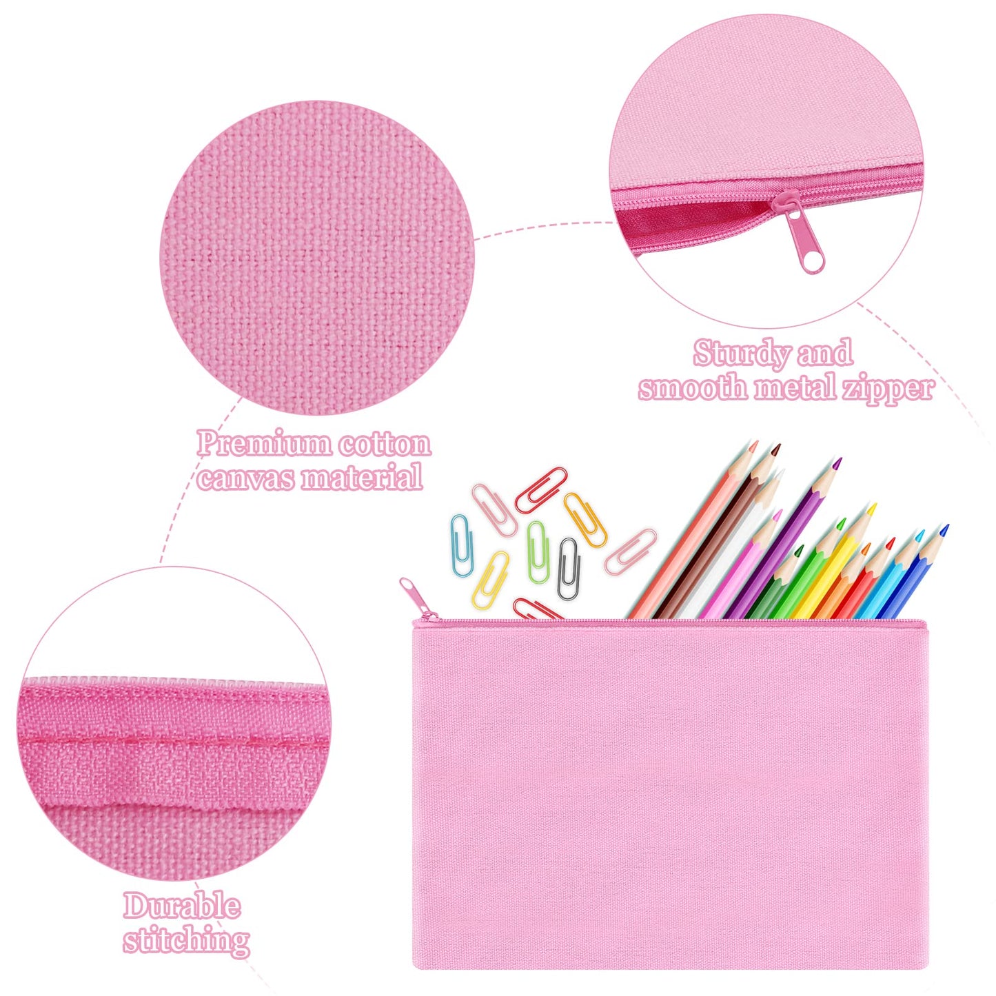 Sinzip 12 Pieces Cotton Canvas Makeup Bag, Multipurpose Cosmetic Bag with Zipper Travel Toiletry