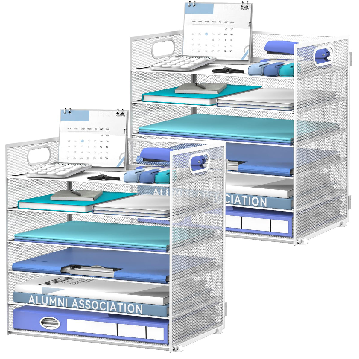 Daltack 6-Tier Paper Organizer for Desk with Handle, White, 2 Pack