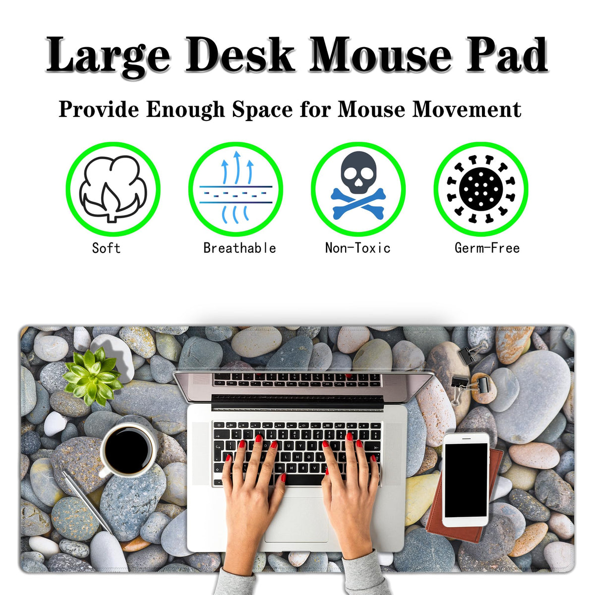 Samgula Computer Desk Pads Cobblestone Gaming Mouse Mat, Desk Mouse Pad XXL Mouse Pads, Desktop