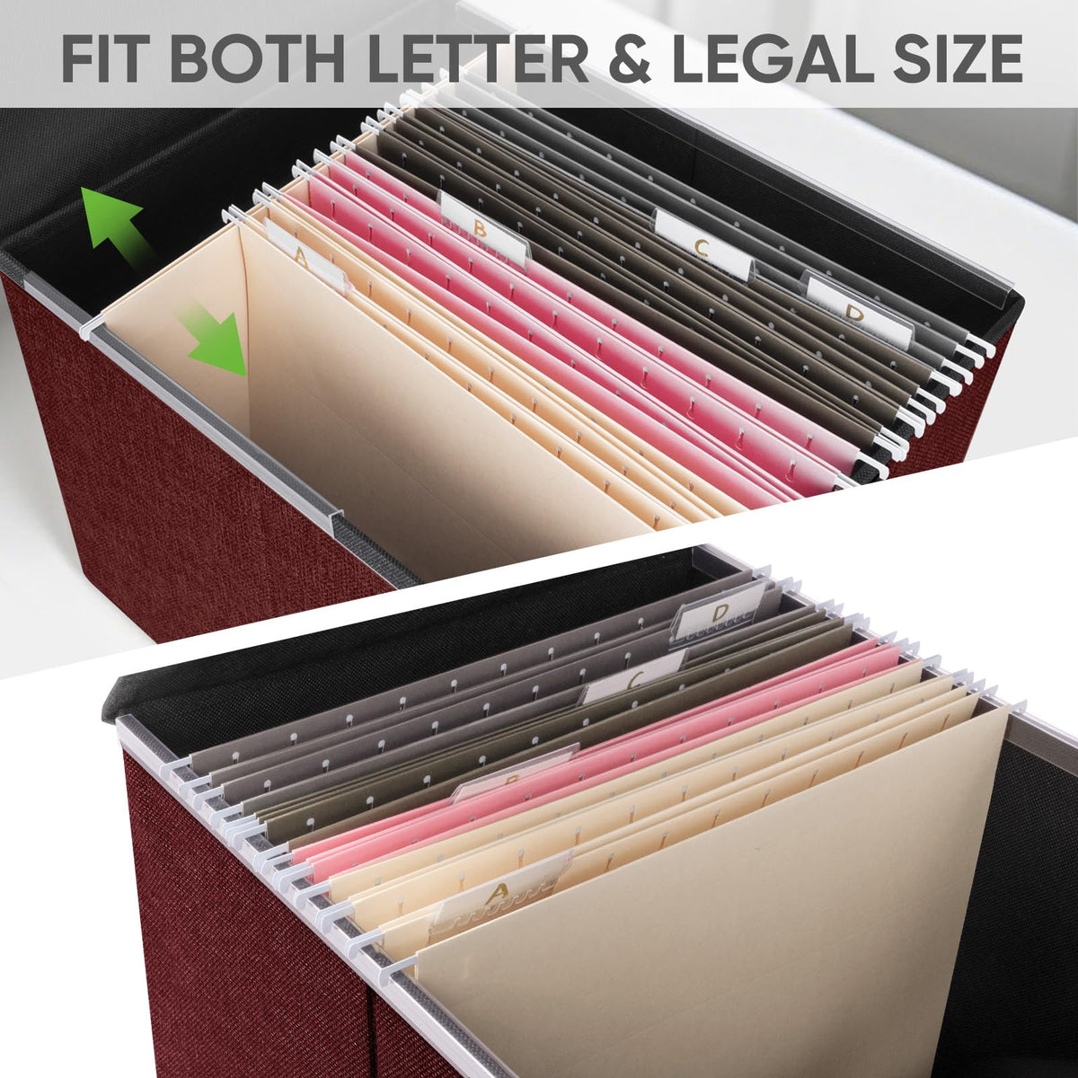BALEINE File Organizer Box with Lid, Collapsible Hanging File Storage Box