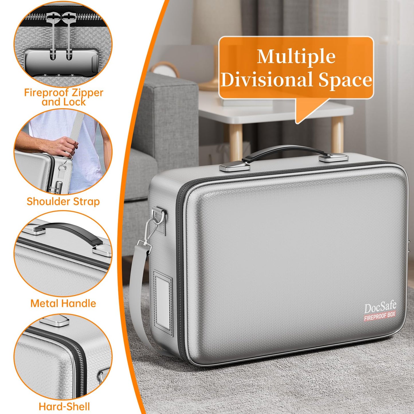 DocSafe Fireproof Document Box Hard Case with Lock ＆ Accordion File Folder