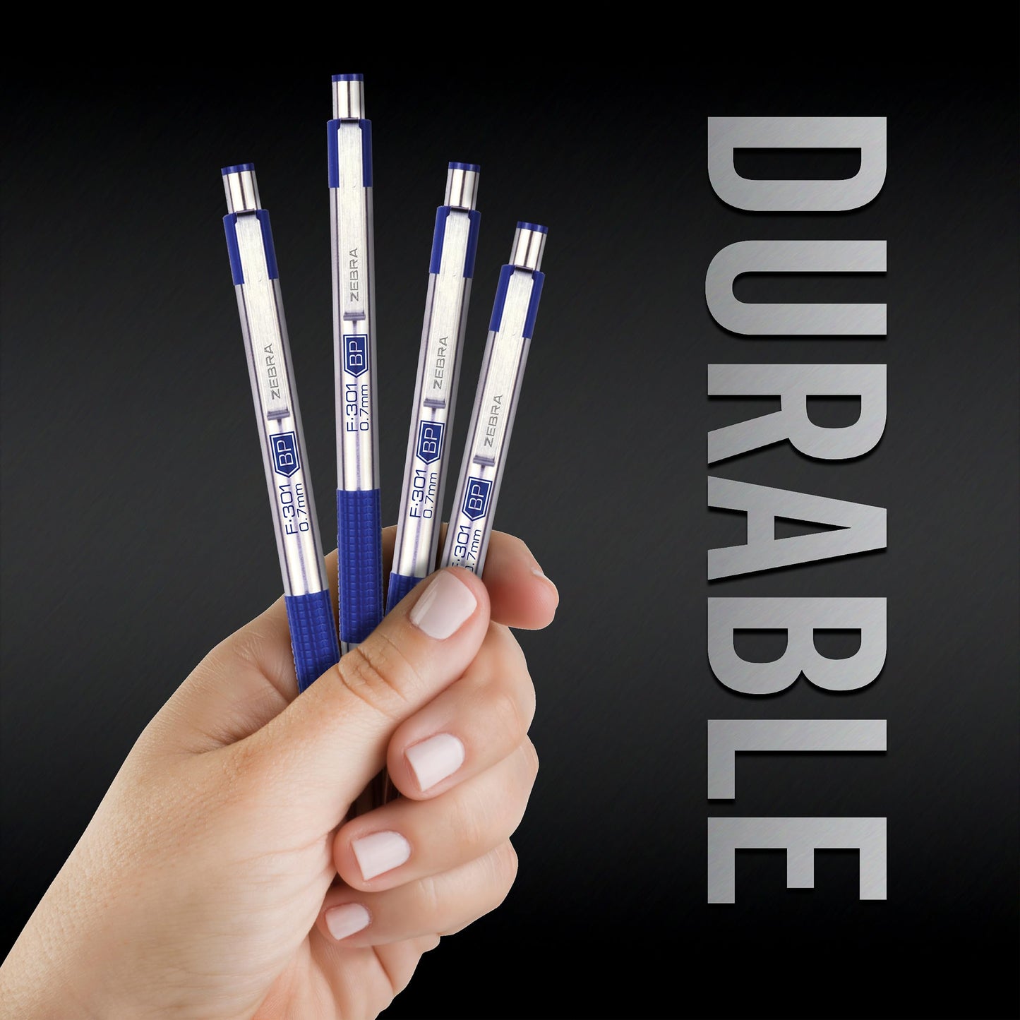 Zebra Pen STEEL F-301 Retractable Ballpoint Pen, Blue Ink, 0.7mm, 12-Pack