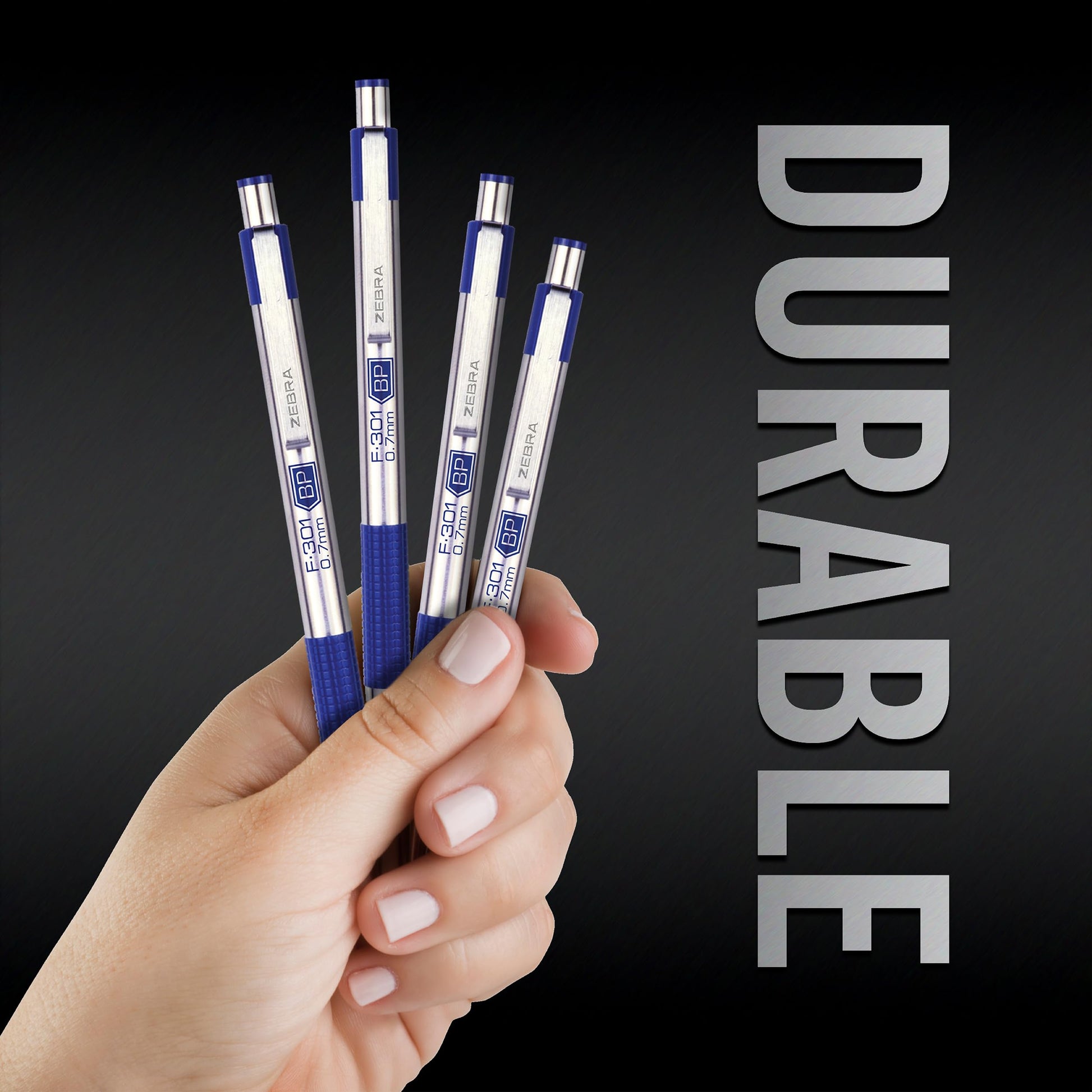 Zebra Pen STEEL F-301 Retractable Ballpoint Pen, Blue Ink, 0.7mm, 12-Pack