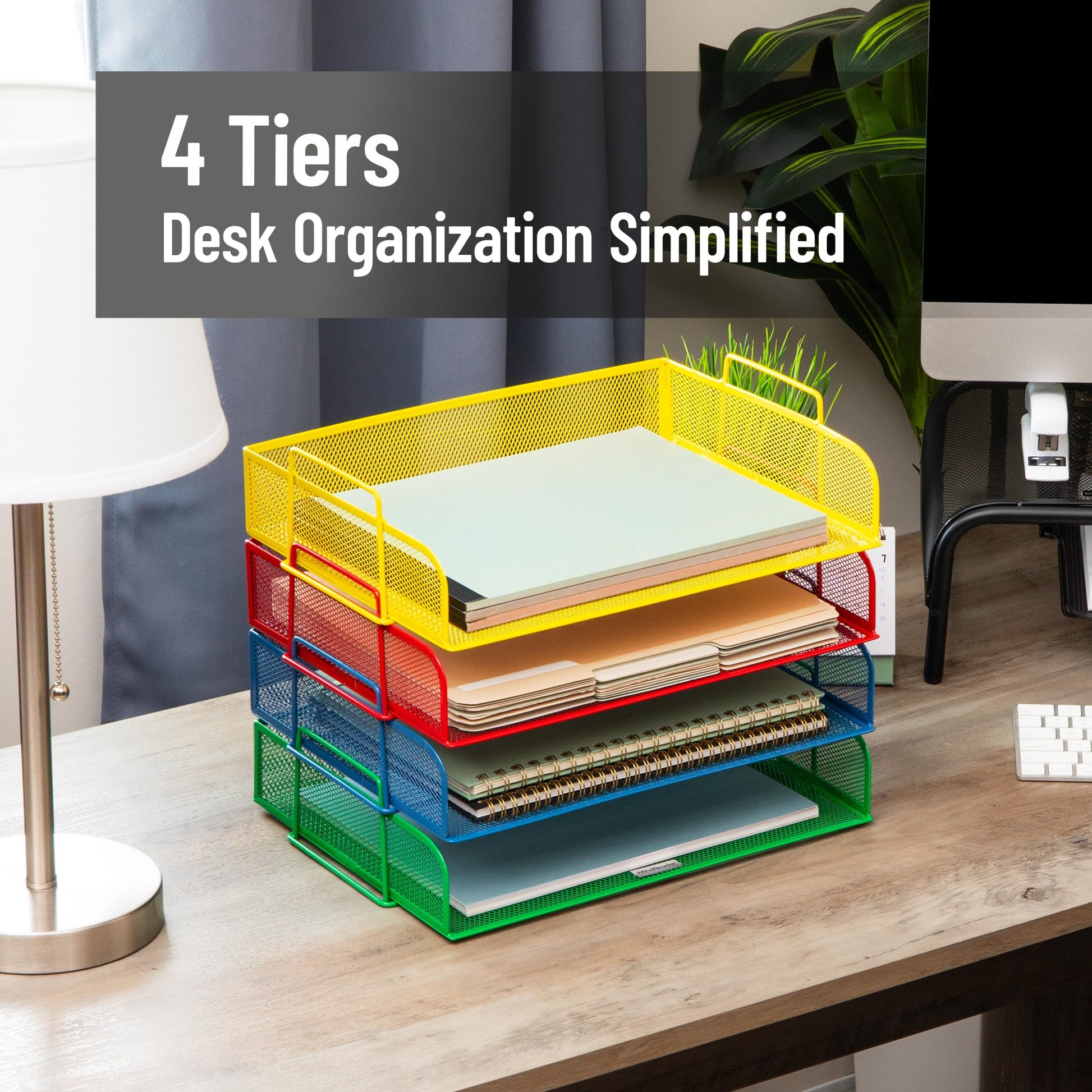 Mind Reader Stackable Paper Tray, Classroom Organizer, File Storage, Teachers, Metal Mesh, 4 Pcs.