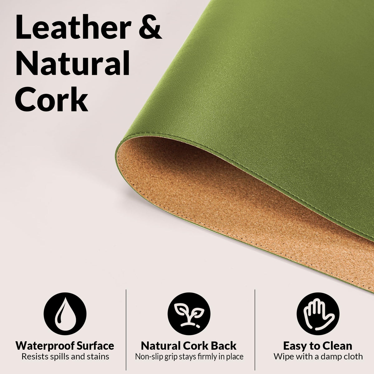 AFIING Cork Desk Mat, 35.4" x 17", Olive Green,Desk pad Protector