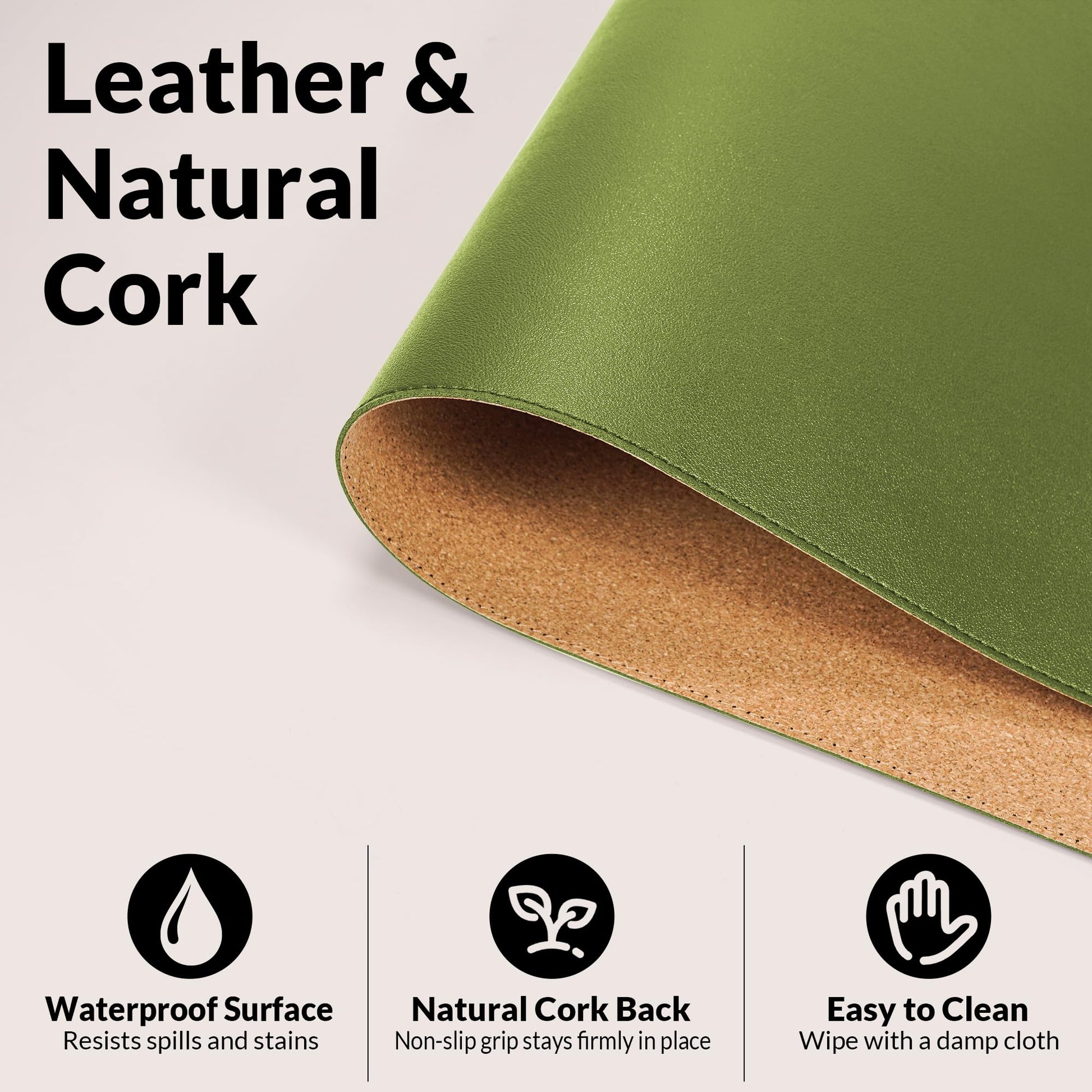 AFIING Cork Desk Mat, 35.4" x 17", Olive Green,Desk pad Protector