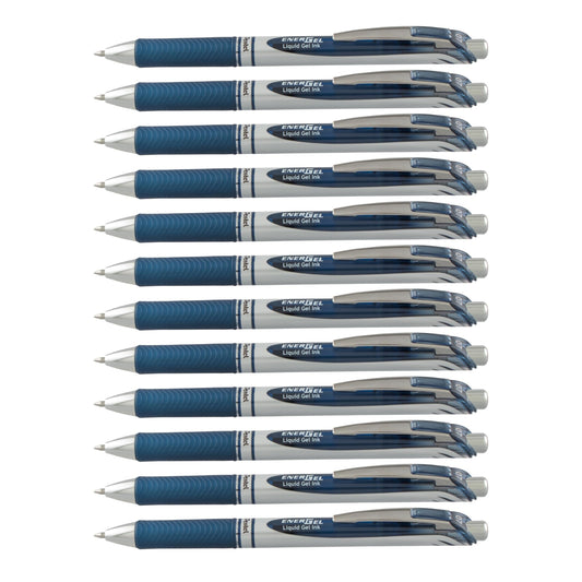 Pentel EnerGel RTX Retractable Liquid Gel Pen, (0.7mm) Metal Tip, Medium Line, Navy Blue Ink, Box