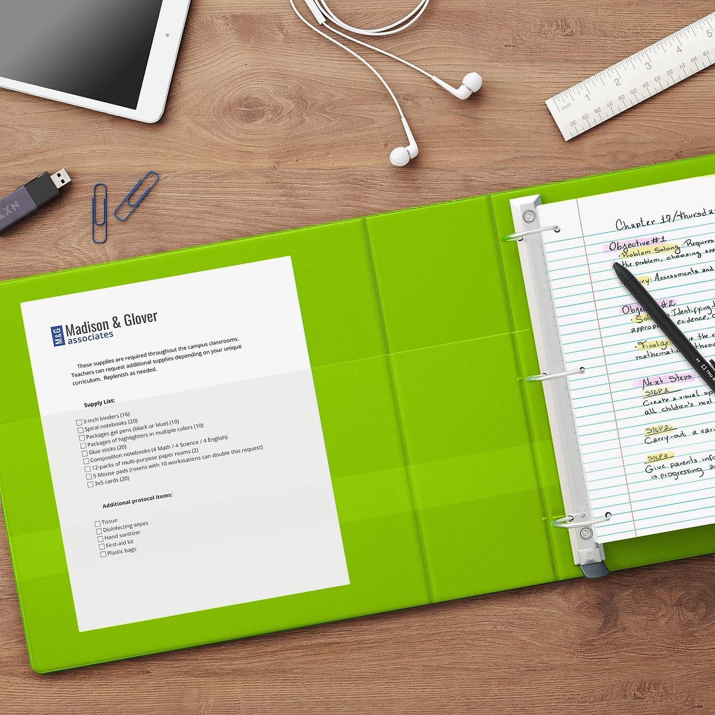 Staples Heavy-Duty 2" D-Ring View Binder, Chartreuse, 450-Sheet Capacity