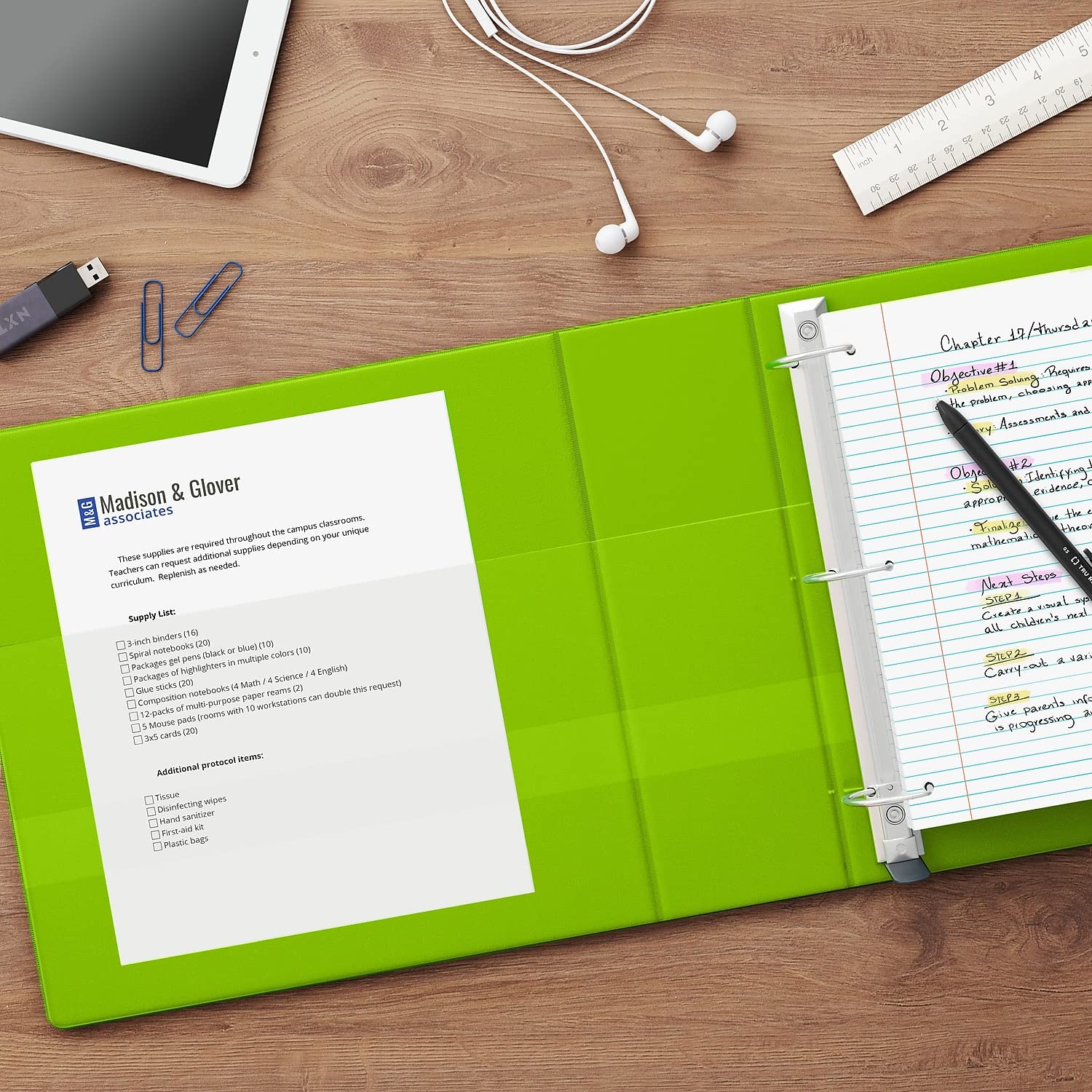 Staples Heavy-Duty 2" D-Ring View Binder, Chartreuse, 450-Sheet Capacity