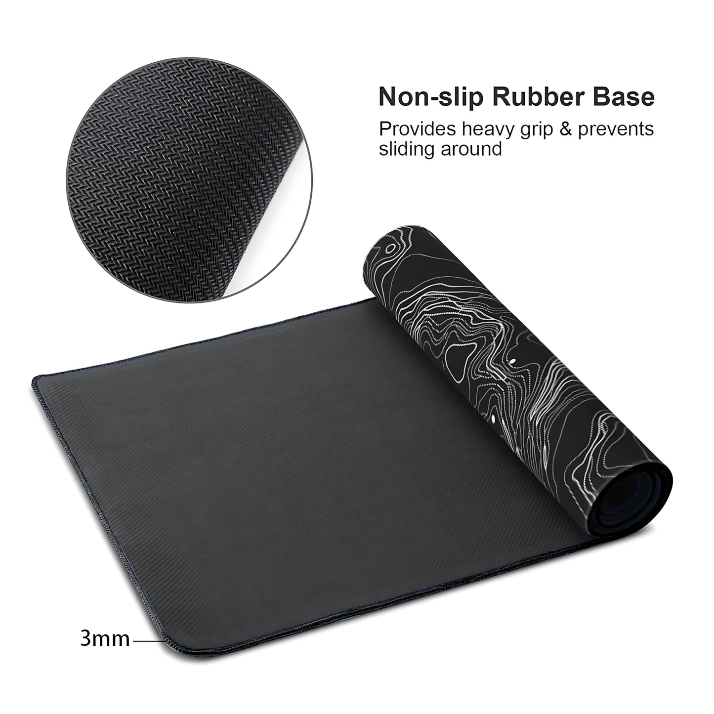 Black with White Topographic Line Large Mouse Pad,Gaming Keyboard Desk Pad,Extended Mouse Mat