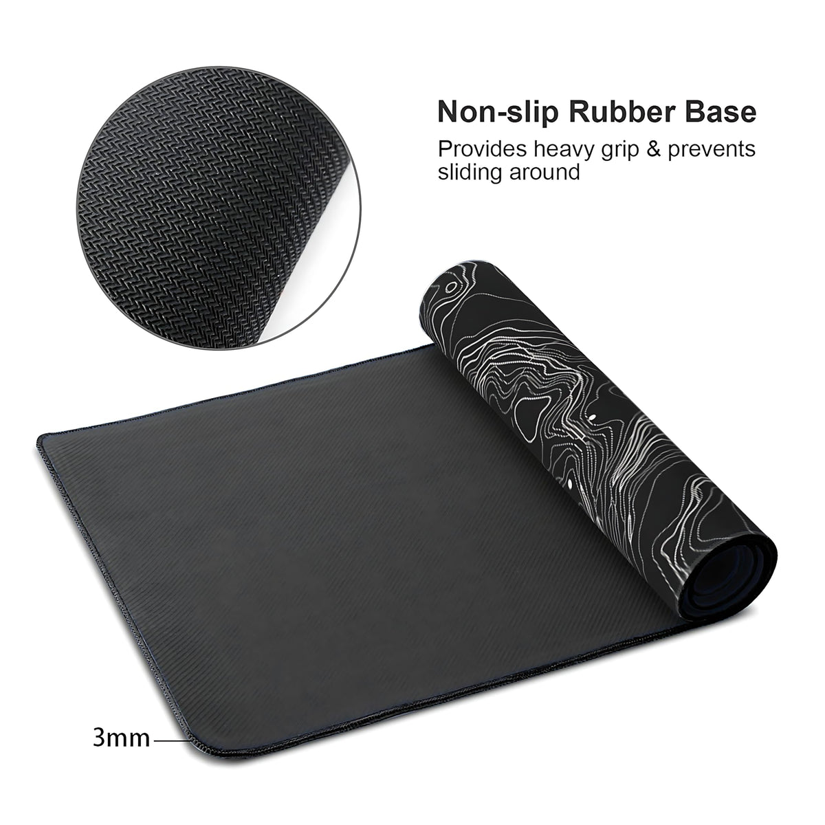Black with White Topographic Line Large Mouse Pad,Gaming Keyboard Desk Pad,Extended Mouse Mat