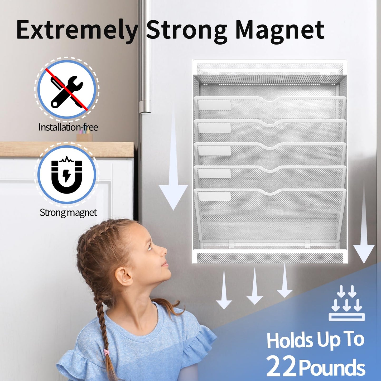 LQPAFZ 7 Tier Magnetic File Holder, No Drilling Wall File Organizer for File Cabinets Whiteboard