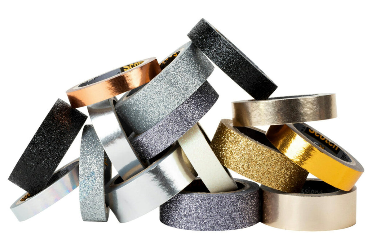 Scotch Washi Tape, Glitter Metallic Design, 15 Rolls, Great for Bullet Journaling, Scrapbooking and