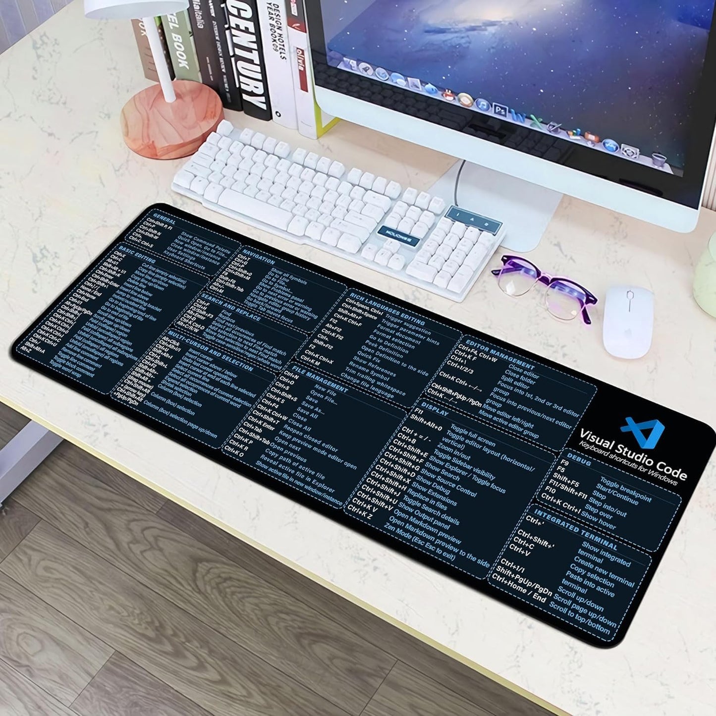 Visual Studio Code Shortcuts Mouse mat for Designer, Quick Reference Guide, Cheats Sheet Mouse Pad