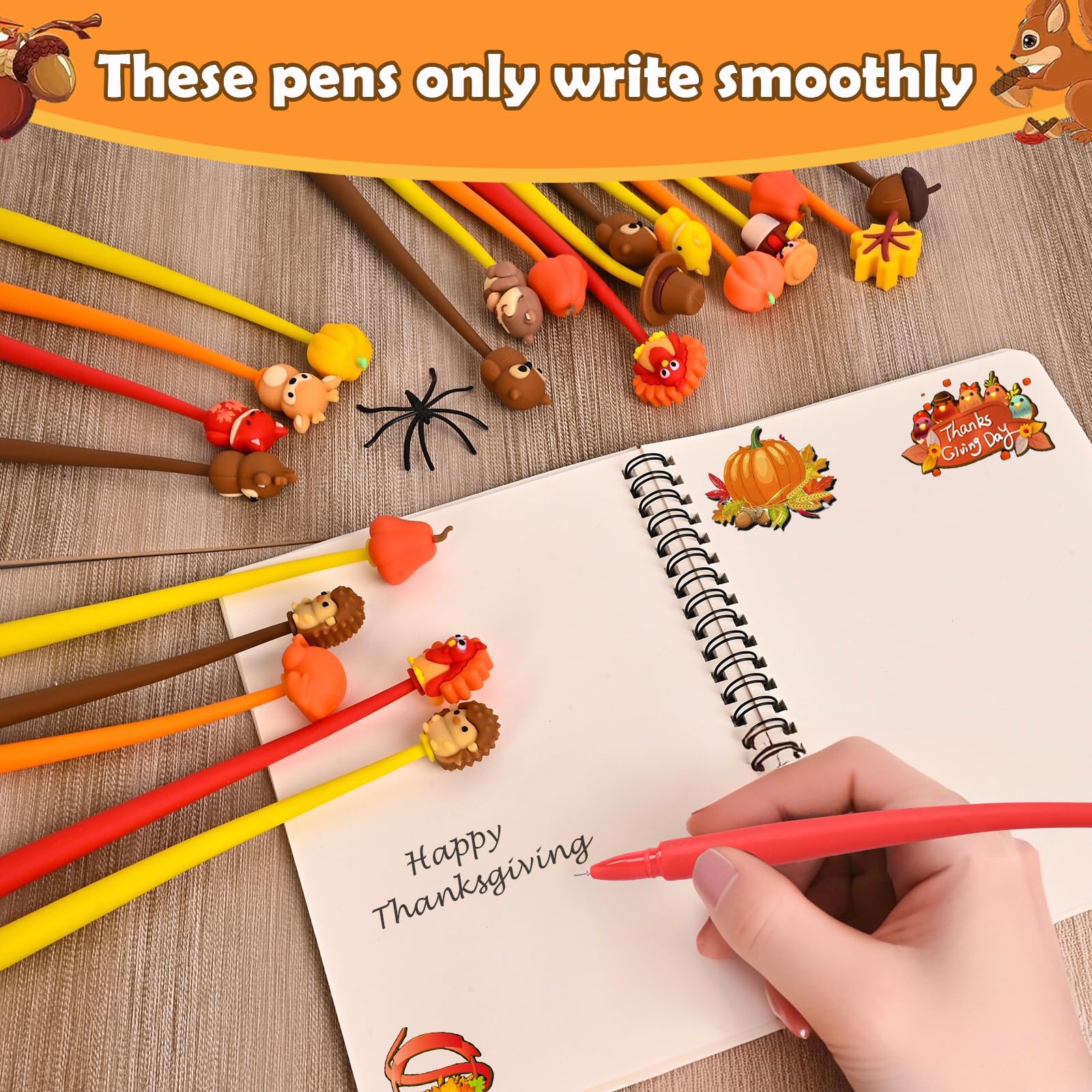 LiYiQ 50 PCS Thanksgiving Stress Relief Bobblehead Pens Maple leaves Pumpkins Scarecrows Turkeys