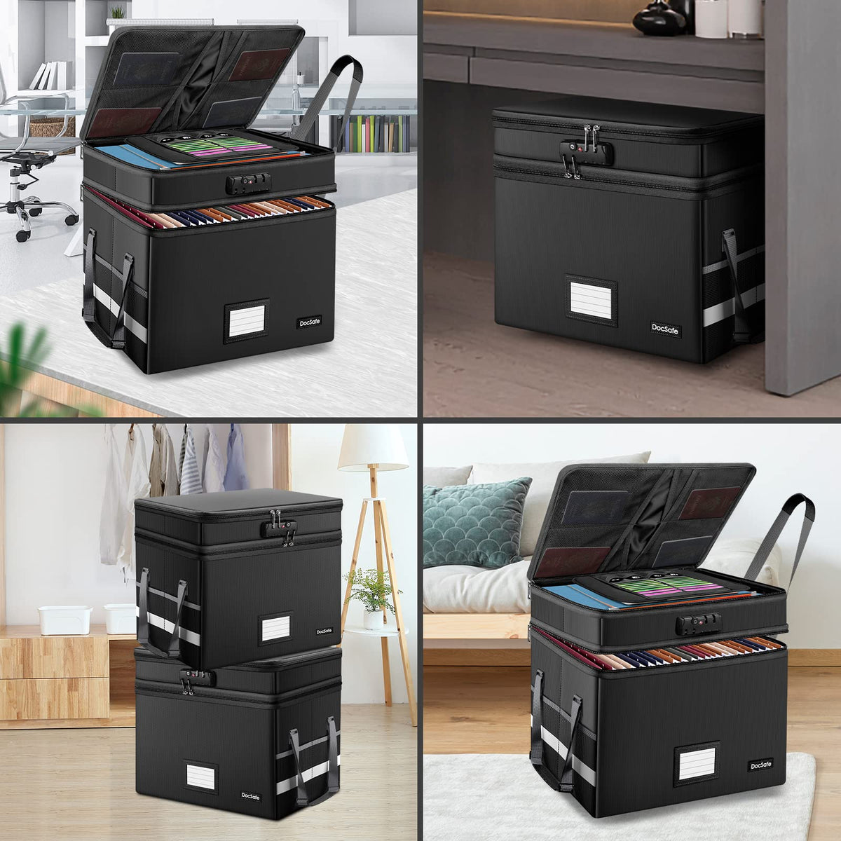 DocSafe File Box with Lock,Multi-Layer Fireproof Document Box Collapsible File Storage Organizer