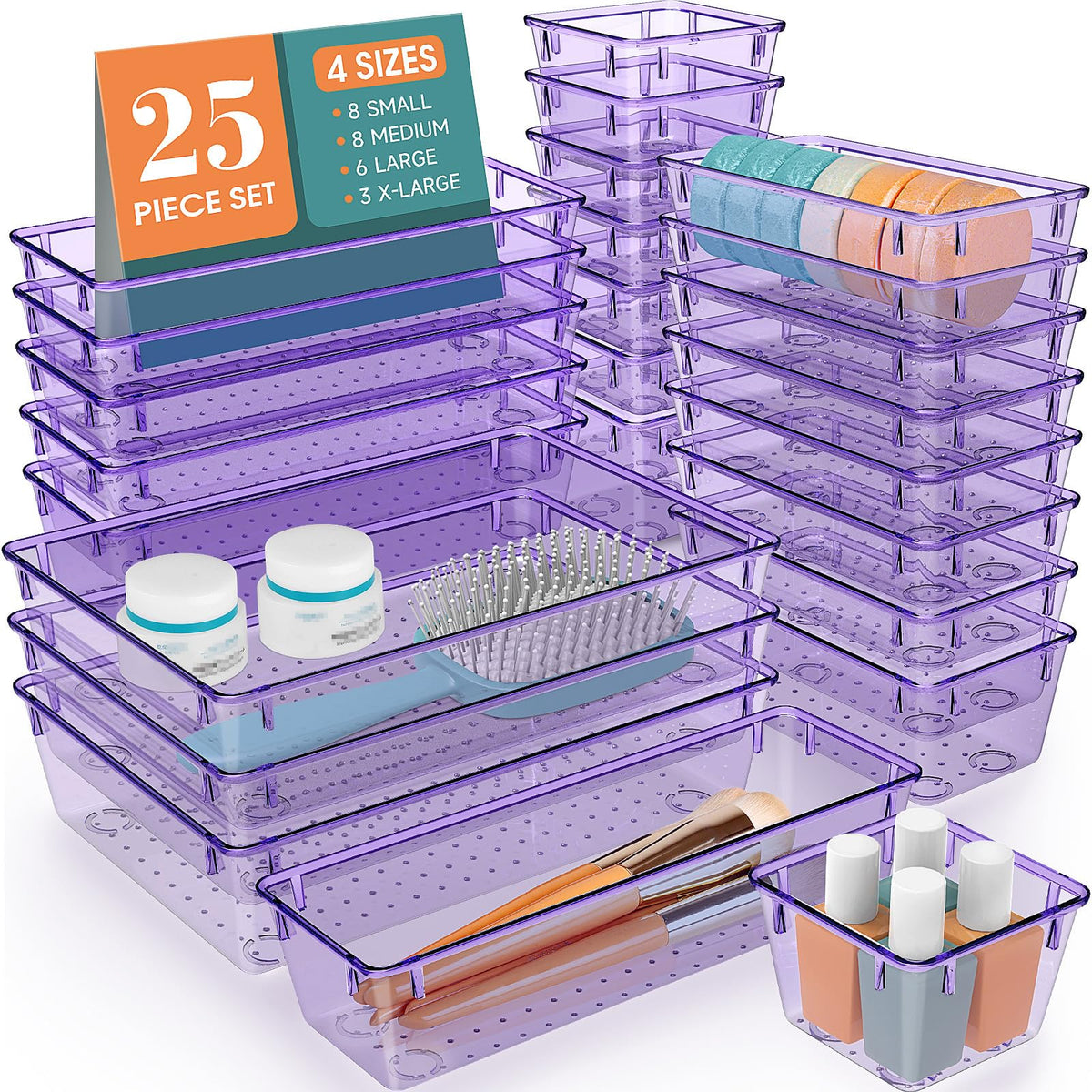 25 PCS Plastic Drawer Organizer Set, Makeup Organizers and Storage Bins