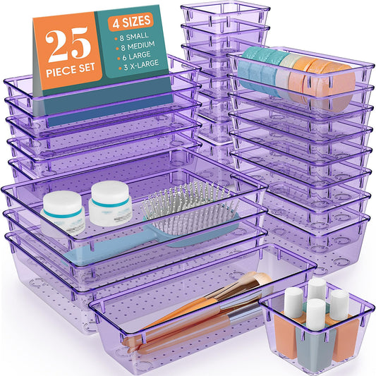 25 PCS Plastic Drawer Organizer Set, Makeup Organizers and Storage Bins