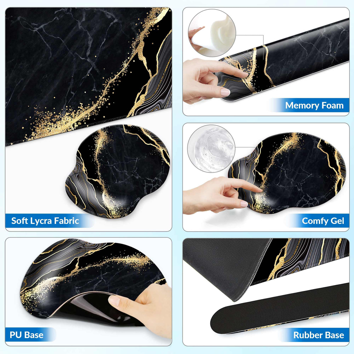 VINEBURY Desk Mat Set Keyboard and Mouse Pad with Wrist Rest Support
