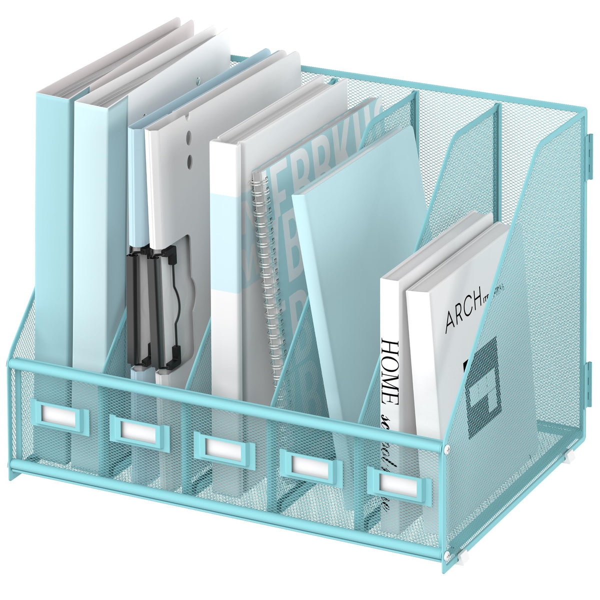 SUPEASY Desk Organizers Metal Desk Magazine File Holder with 5 Vertical Compartments Rack File