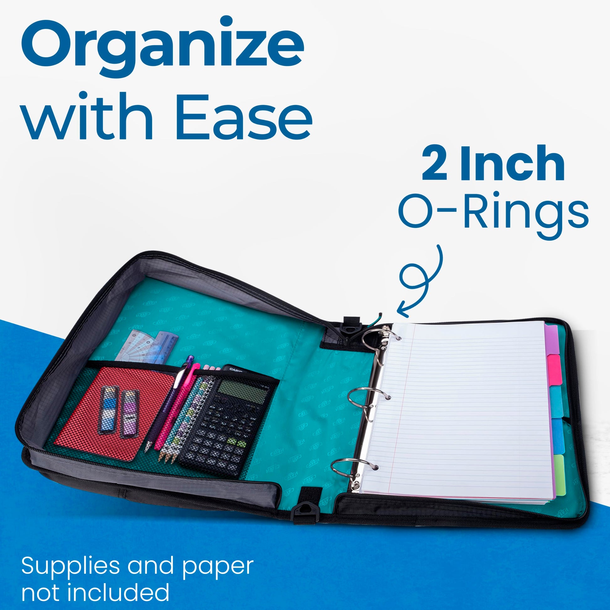 Case-it School Zipper Binder | 2" O-Rings | 400-Sheet | LT-007 Spearmint