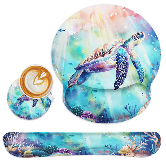 Britimes Ergonomic Mouse Pad Set with Wrist Rest, Cute Sea Turtle