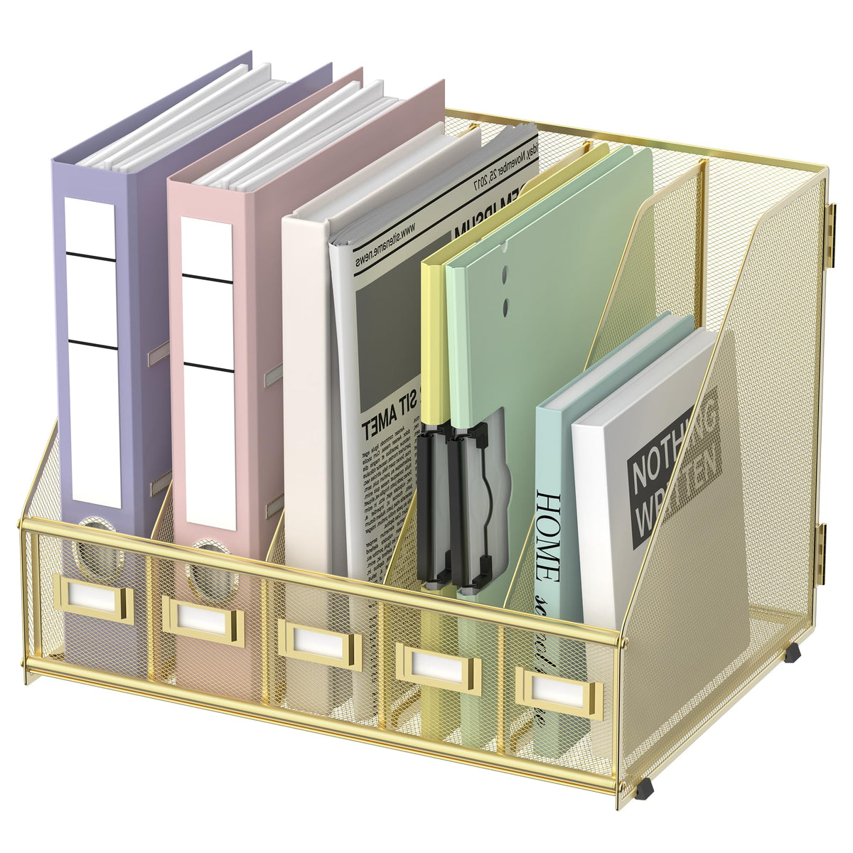 SUPEASY Desk Organizers Metal Desk Magazine File Holder with 5 Vertical Compartments Rack File