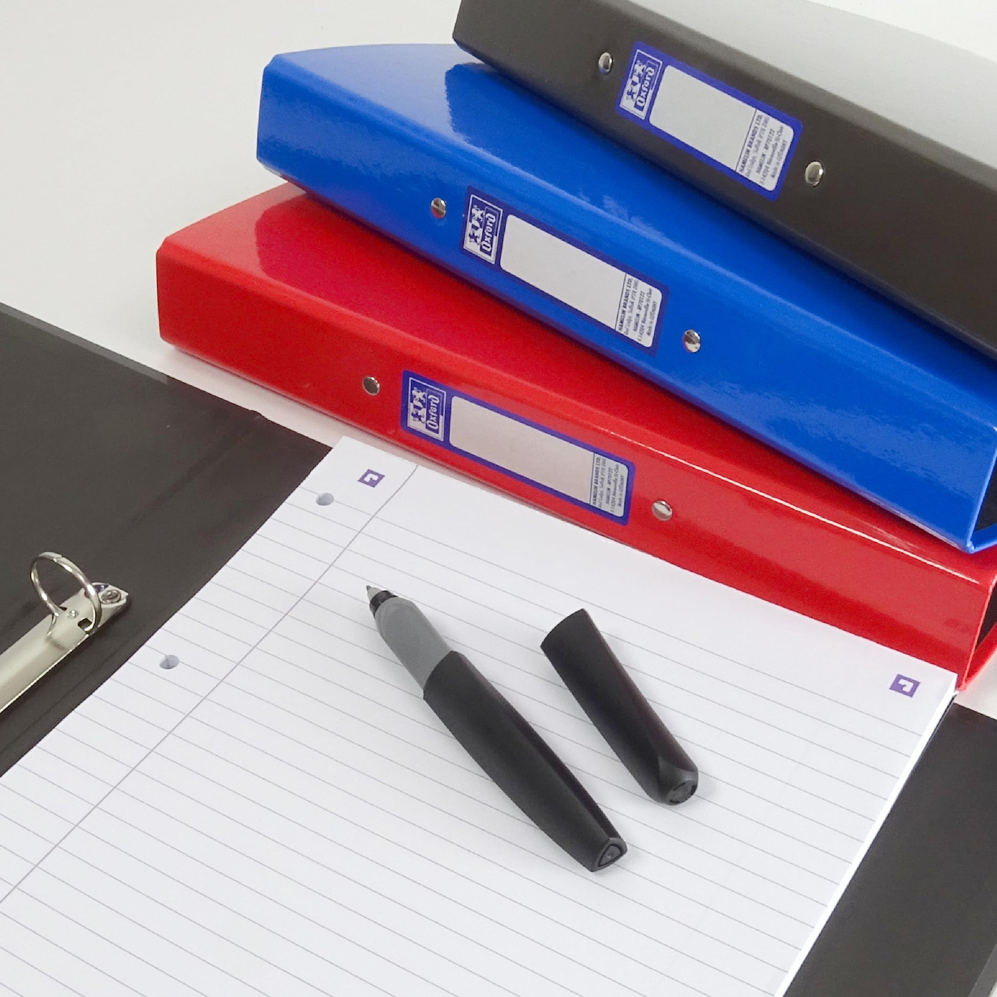 Oxford A4 Ring Binders, Red/Black/Blue, Pack of 3 Folders 40mm