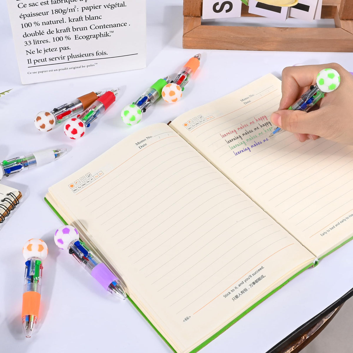 LiYiQ 100 Pcs Soccer Party Favor Multicolor Pen in One Cartoon Cute Fun 4-in-1 Cute Pens Bulk