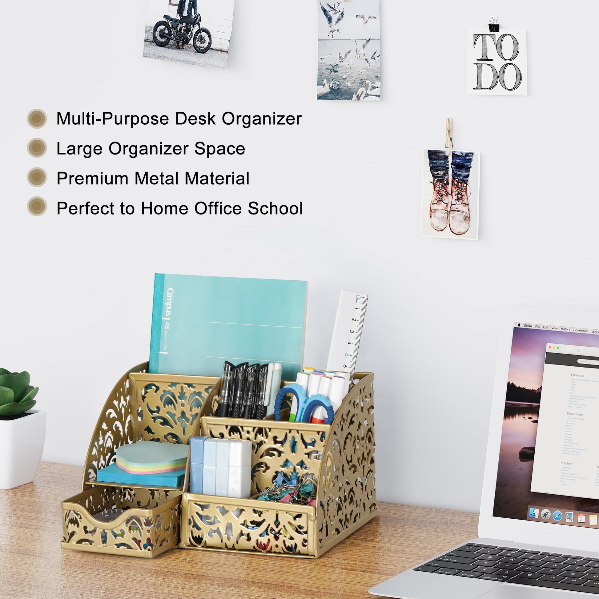 EasyPAG Desk Organizer and Pen Holder for Desk, Mesh Office Supplies Storage Caddy with Drawer for