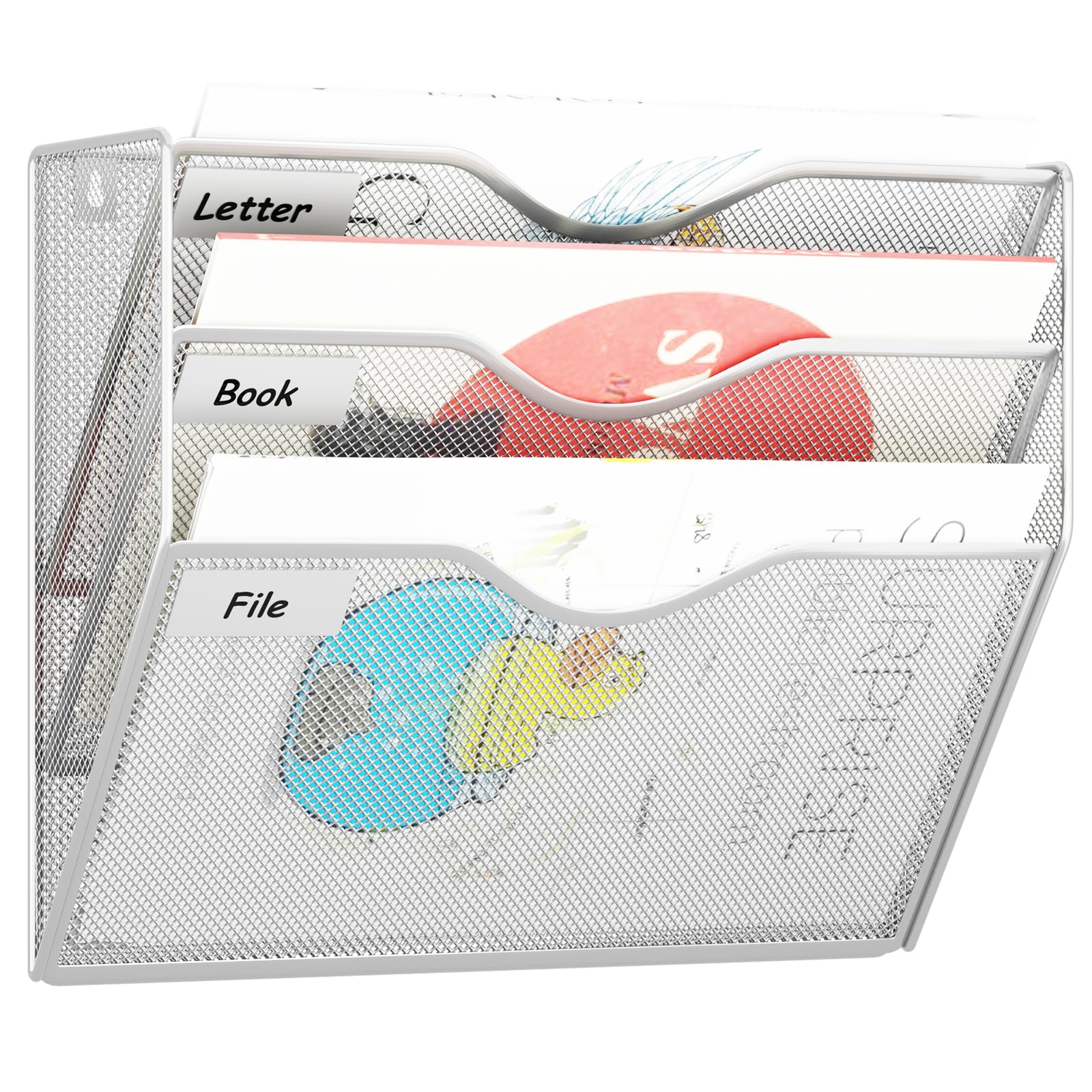 GDINDINFAN 3 Pockets Hanging Wall File Organizer Mail Holder, Wall Mounted Paper Document Folder