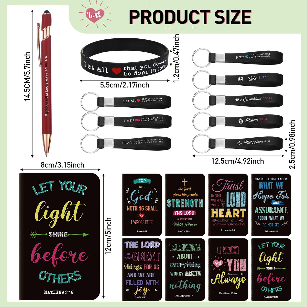 PerKoop 64 Pcs Inspirational Gift Bulk Notebooks Ballpoint Pen, Dark