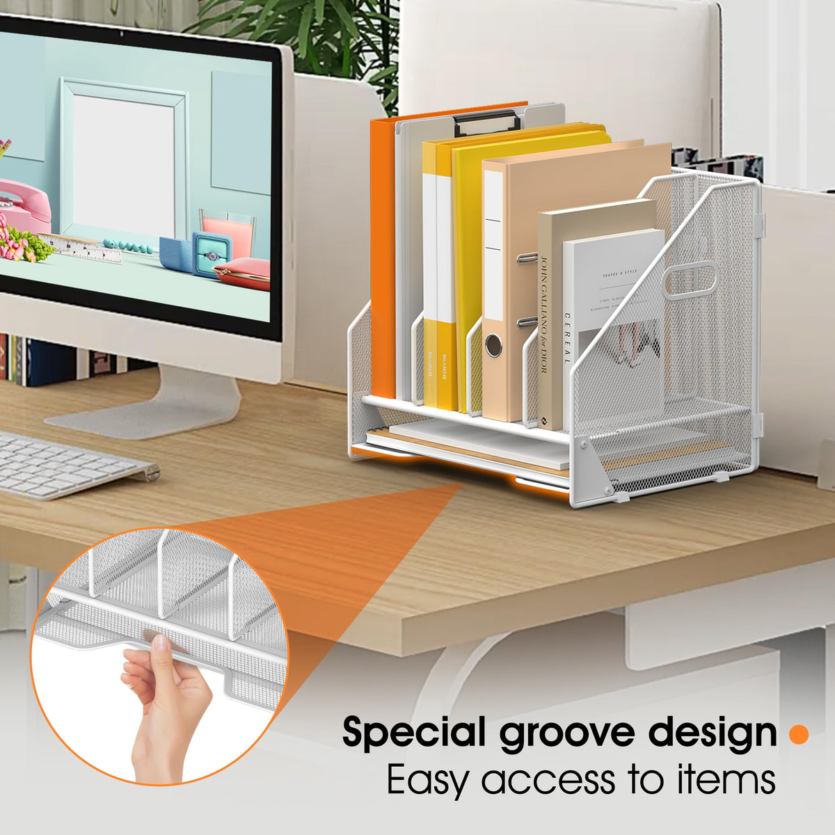 OrgMate 4 Vertical Mesh Desk Organizer with Paper Letter Tray, White