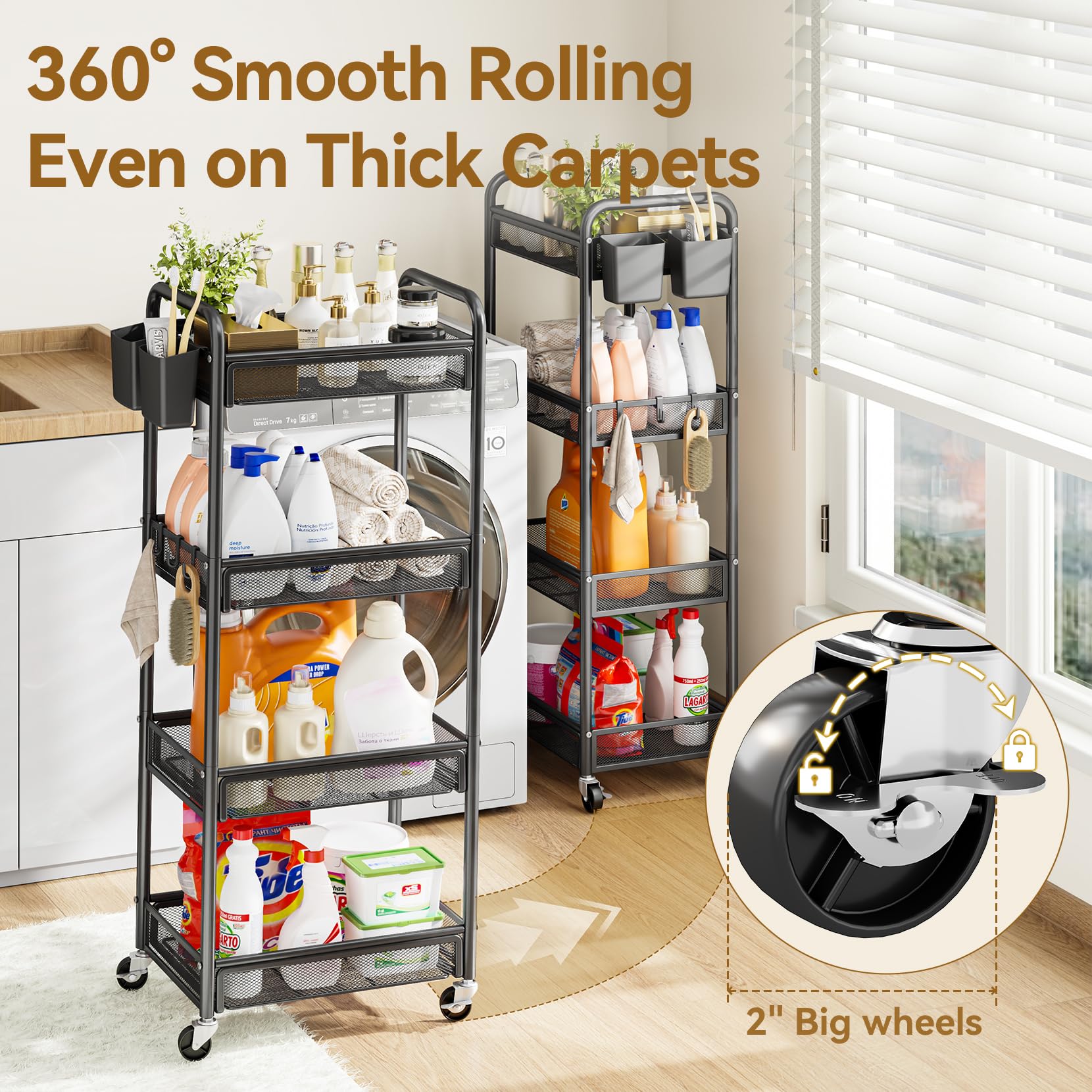 YASONIC 4 Tier Rolling Cart – Rolling Storage Cart with Wheels