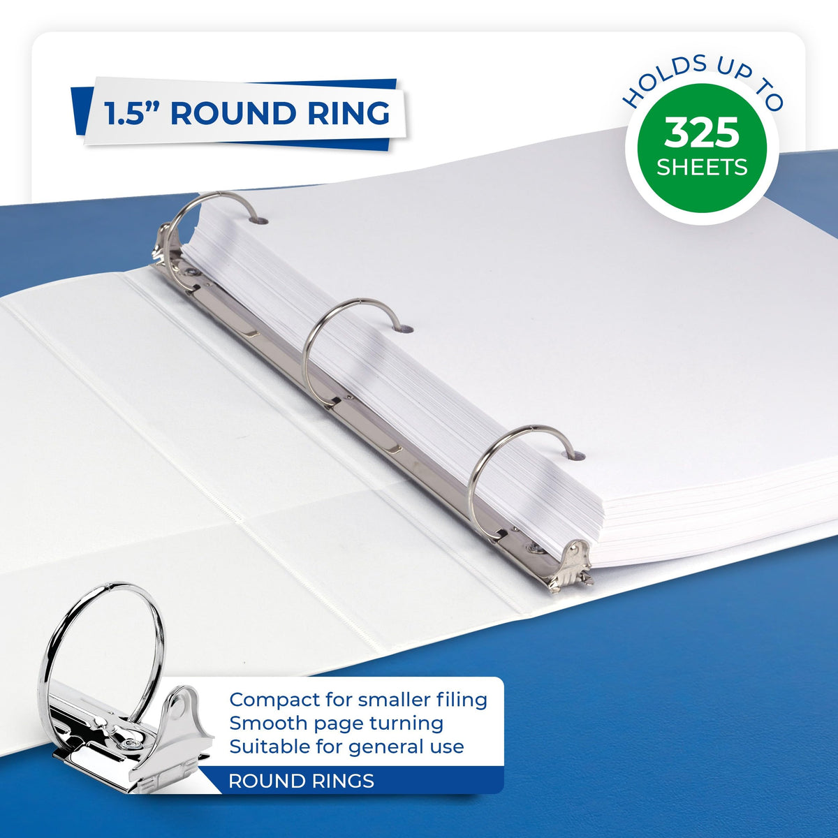 Samsill 1.5 Inch 3 Ring Binders, Economy Round Ring, Clear View Cover, 325 Sheet Capacity - for