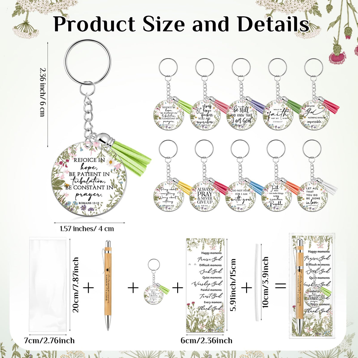 Spakon 50 Sets Christian Gifts Bulk Bible Verse Pens Keychain, Bible