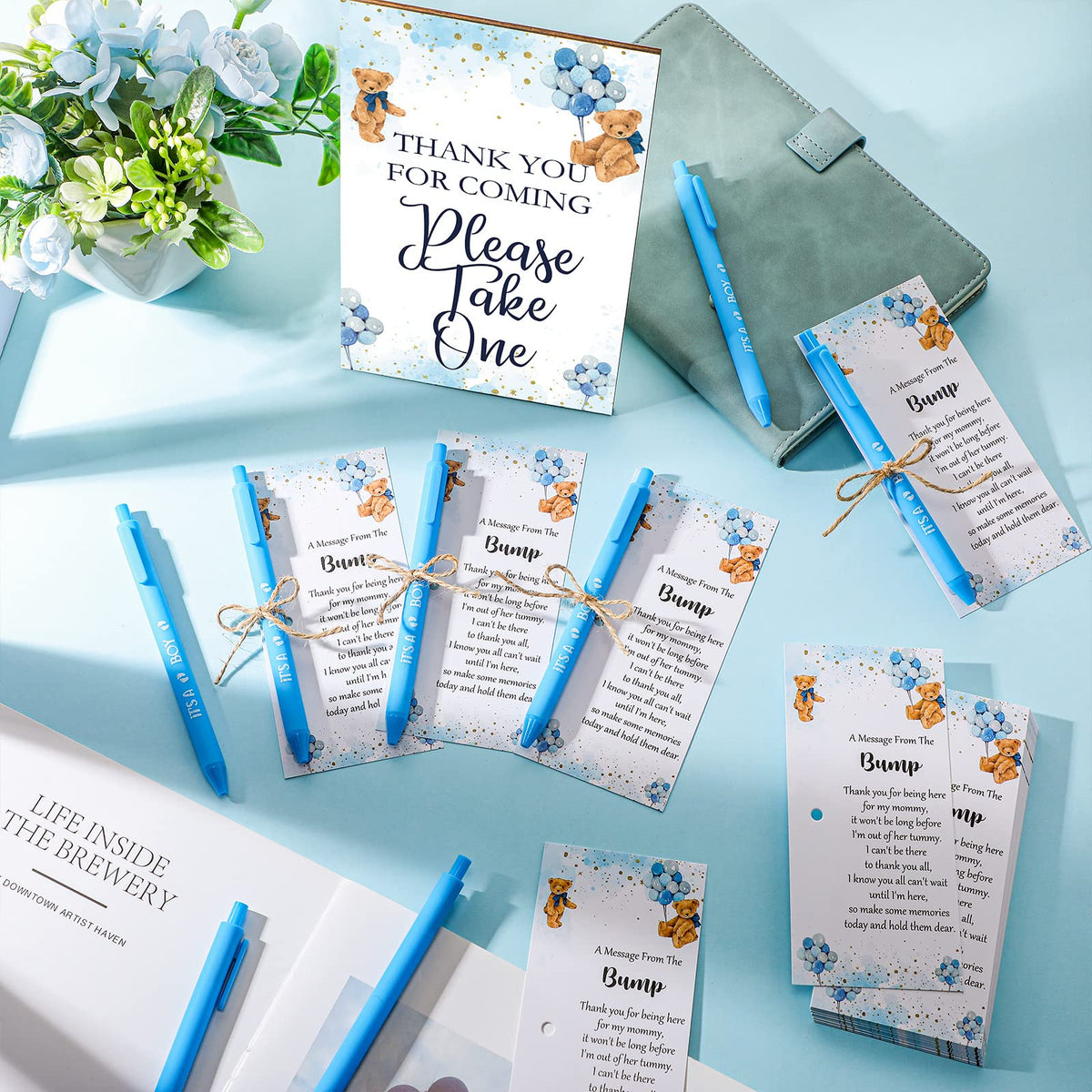 Sintuff 50 Set Baby Shower Party Favors for Guests, Blue, Bear