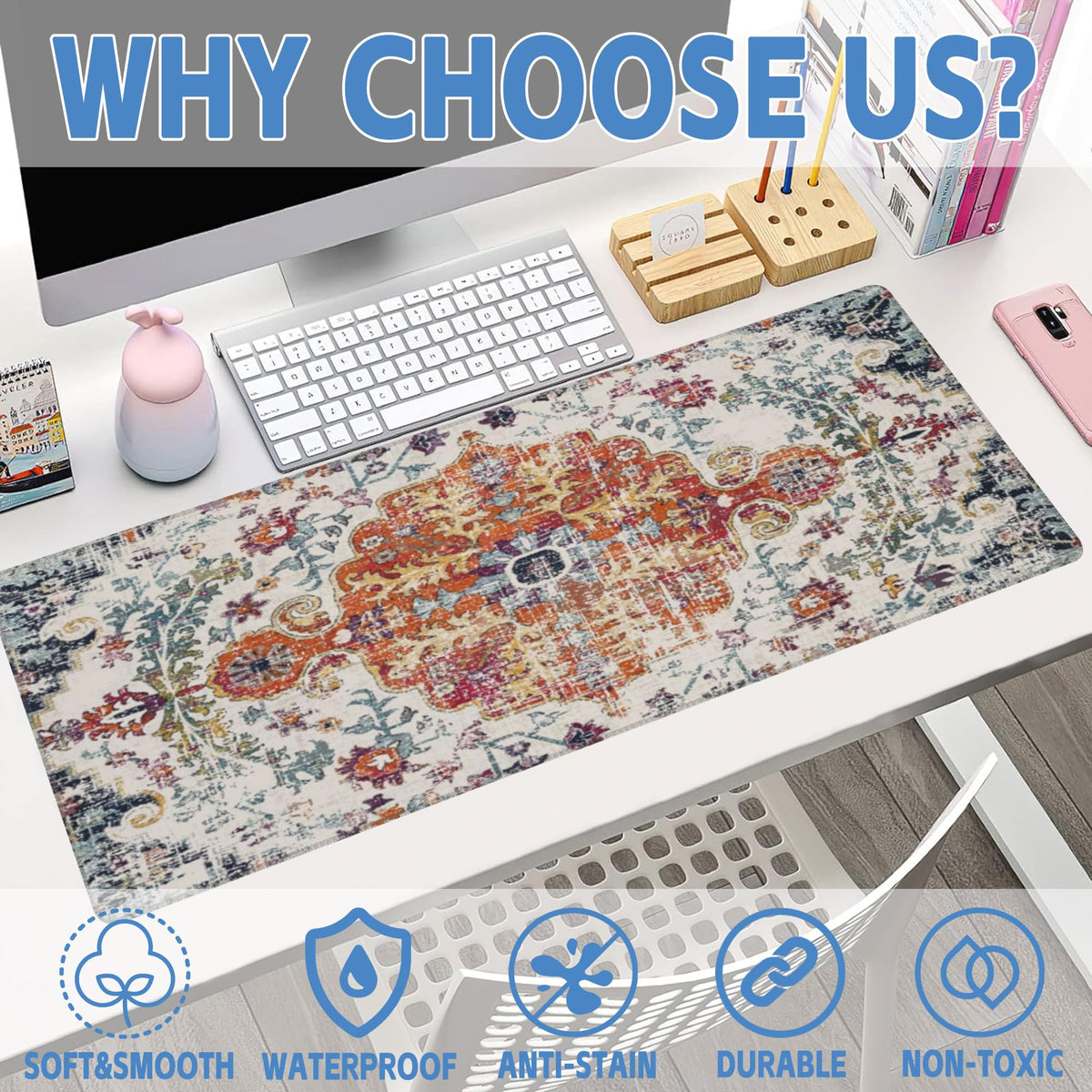 Large Gaming Mouse Pad for Desk,Boho Carpet Style Desk Mat for Desktop,Boho Rug Desk Pad, Extended