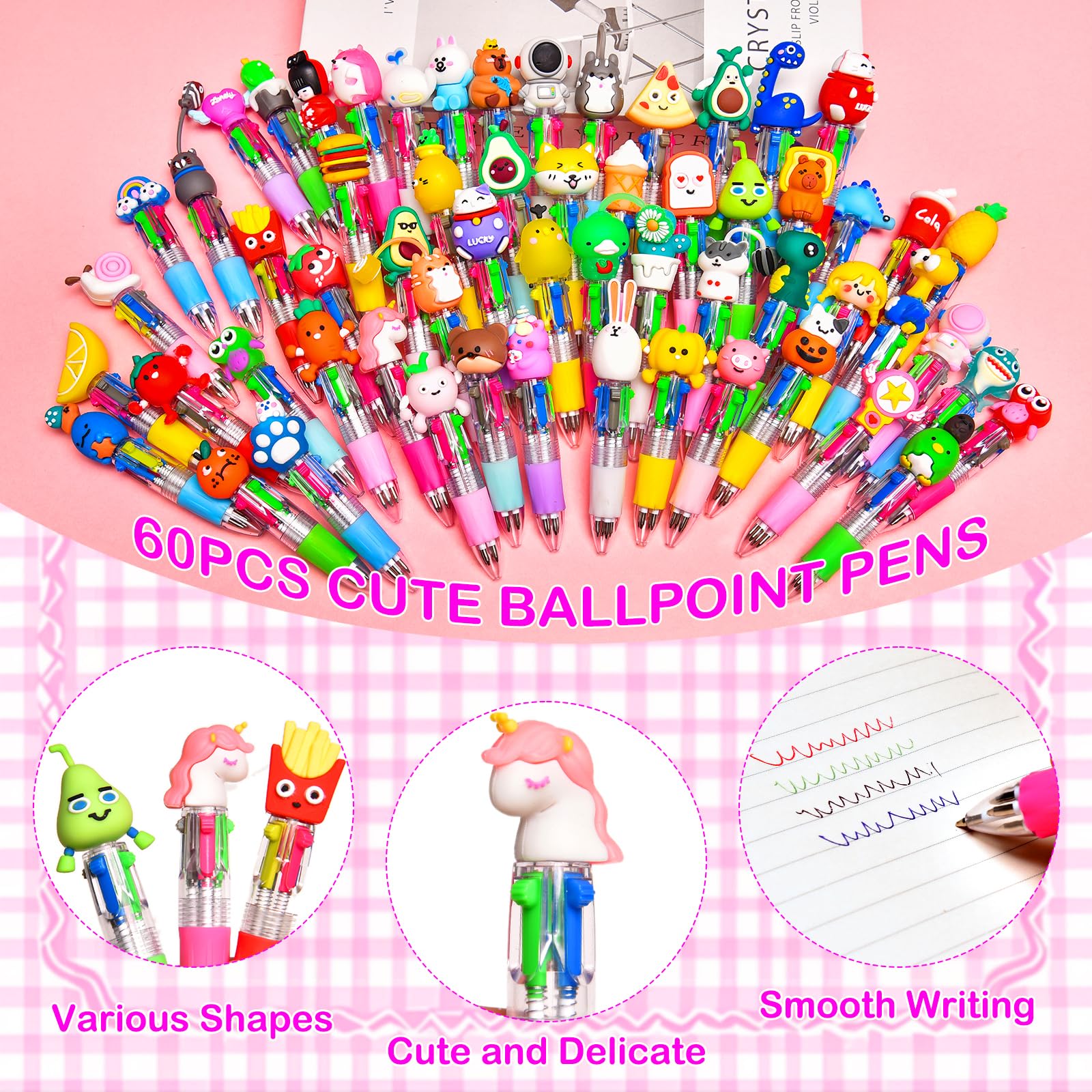 BIMORITA 60Pcs Mini Multicolor Pens in One 4-in-1, Cute Pens Bulk for Party Favors, Back To School