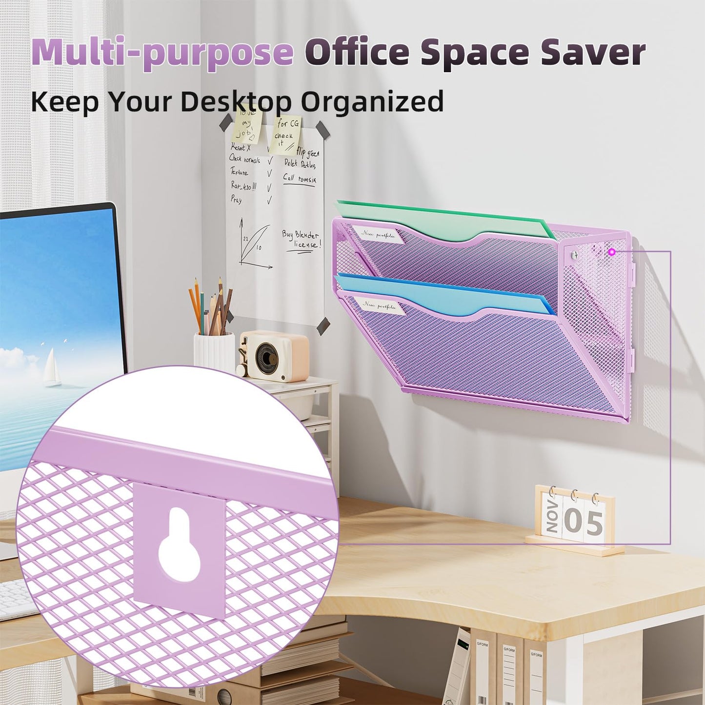 Marbrasse Wall File Holder 2-Tier Hanging Wall File Organizer, Mesh Mail Holder for Papers, Wall