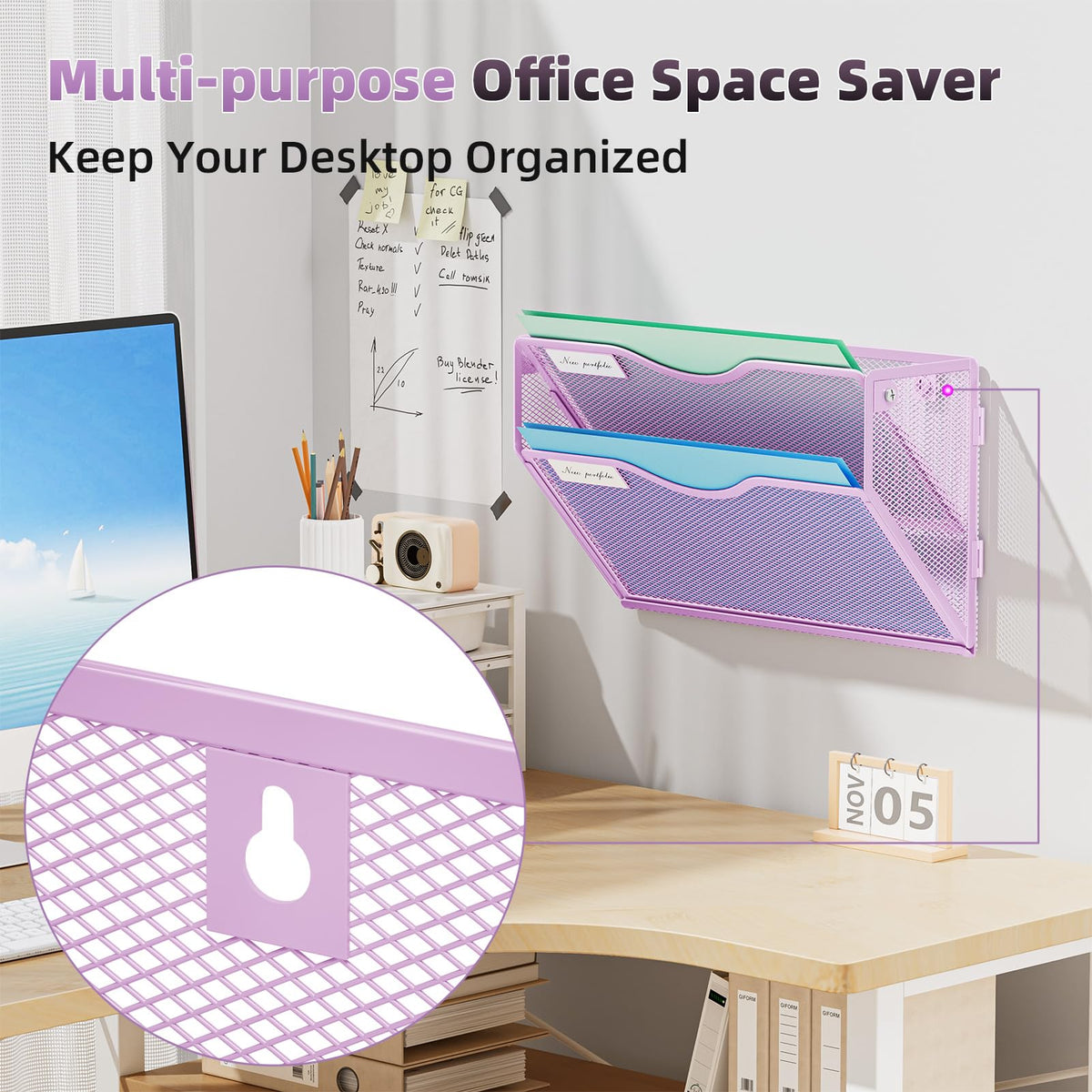 Marbrasse Wall File Holder 2-Tier Hanging Wall File Organizer, Mesh Mail Holder for Papers, Wall
