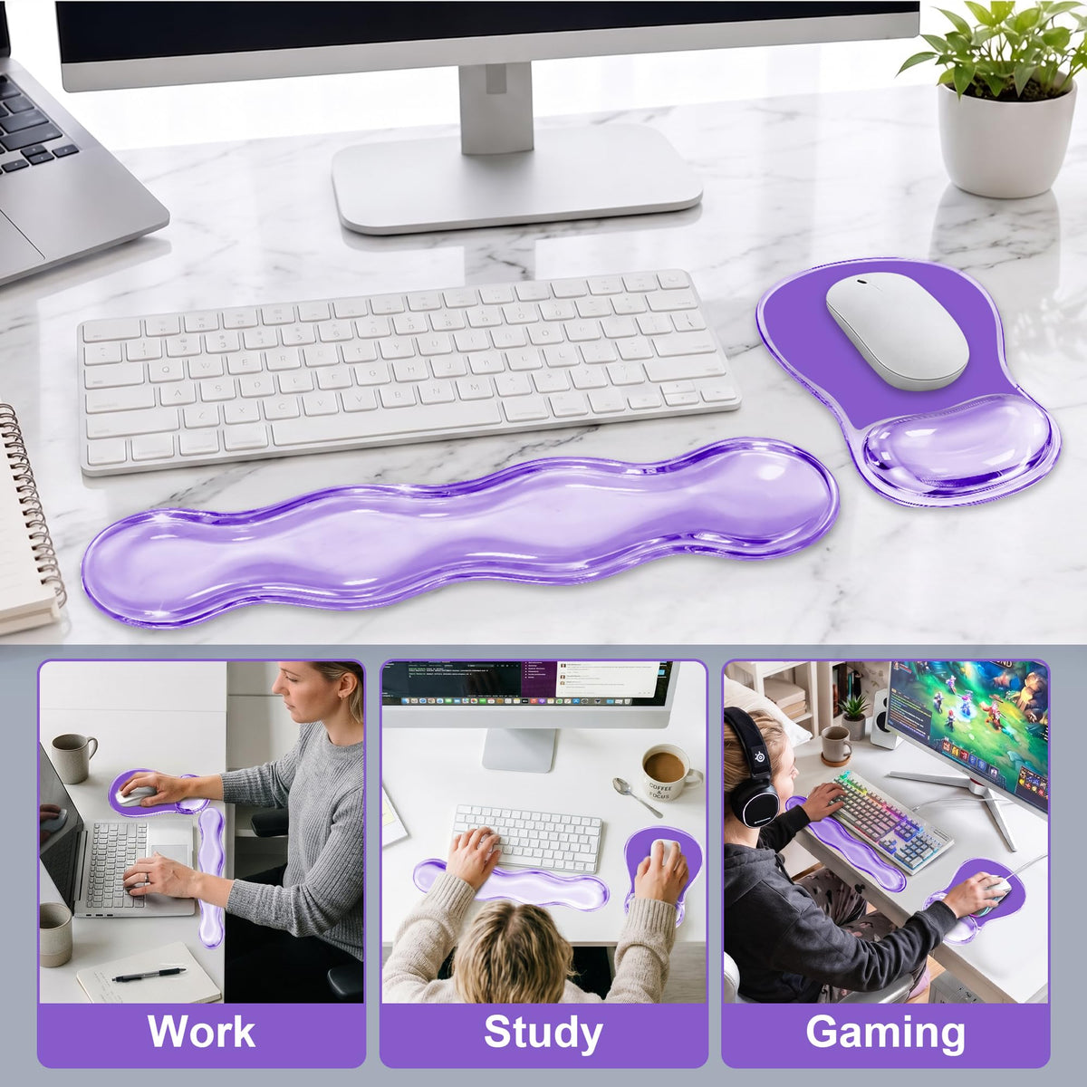 Keyboard Wrist Rest & Ergonomic Mouse Pad with Wrist Rest Set, Cute Transparent Gel Wrist Rest for