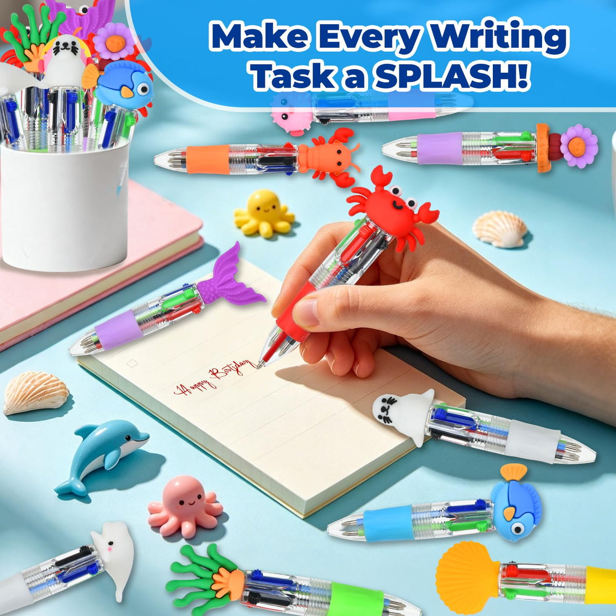 Zhirlyn Under the Sea Party Favors Ocean Animals Multicolor Pen in One Cute Fun 4-in-1 Pens Bulk