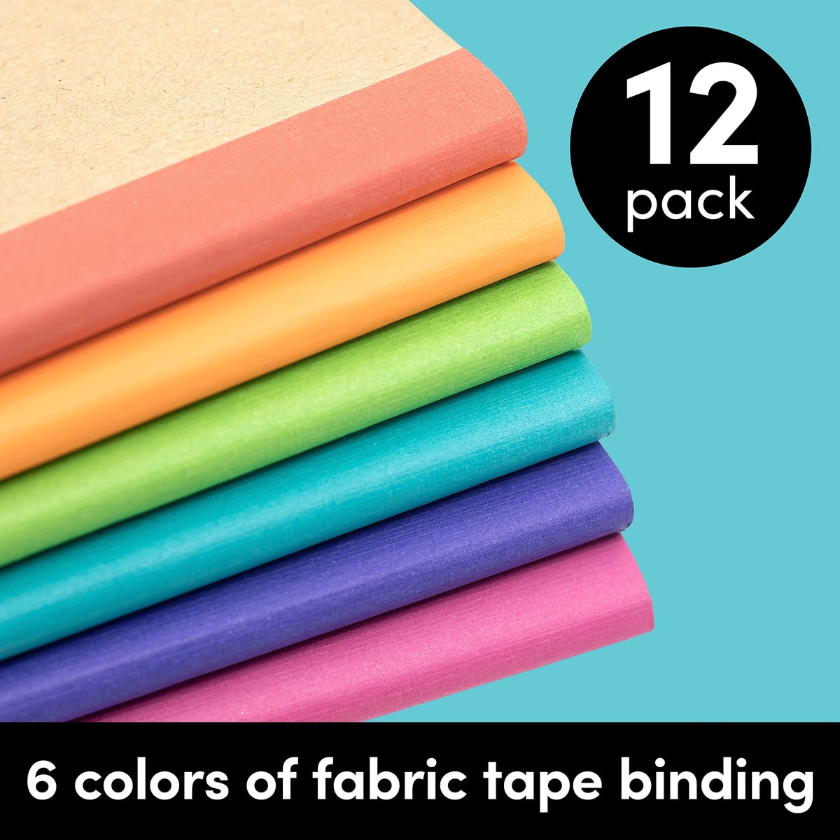 PAPERAGE 12-Pack Composition Notebook Journals, 120 Pages, Kraft Cover with Rainbow Spines, College