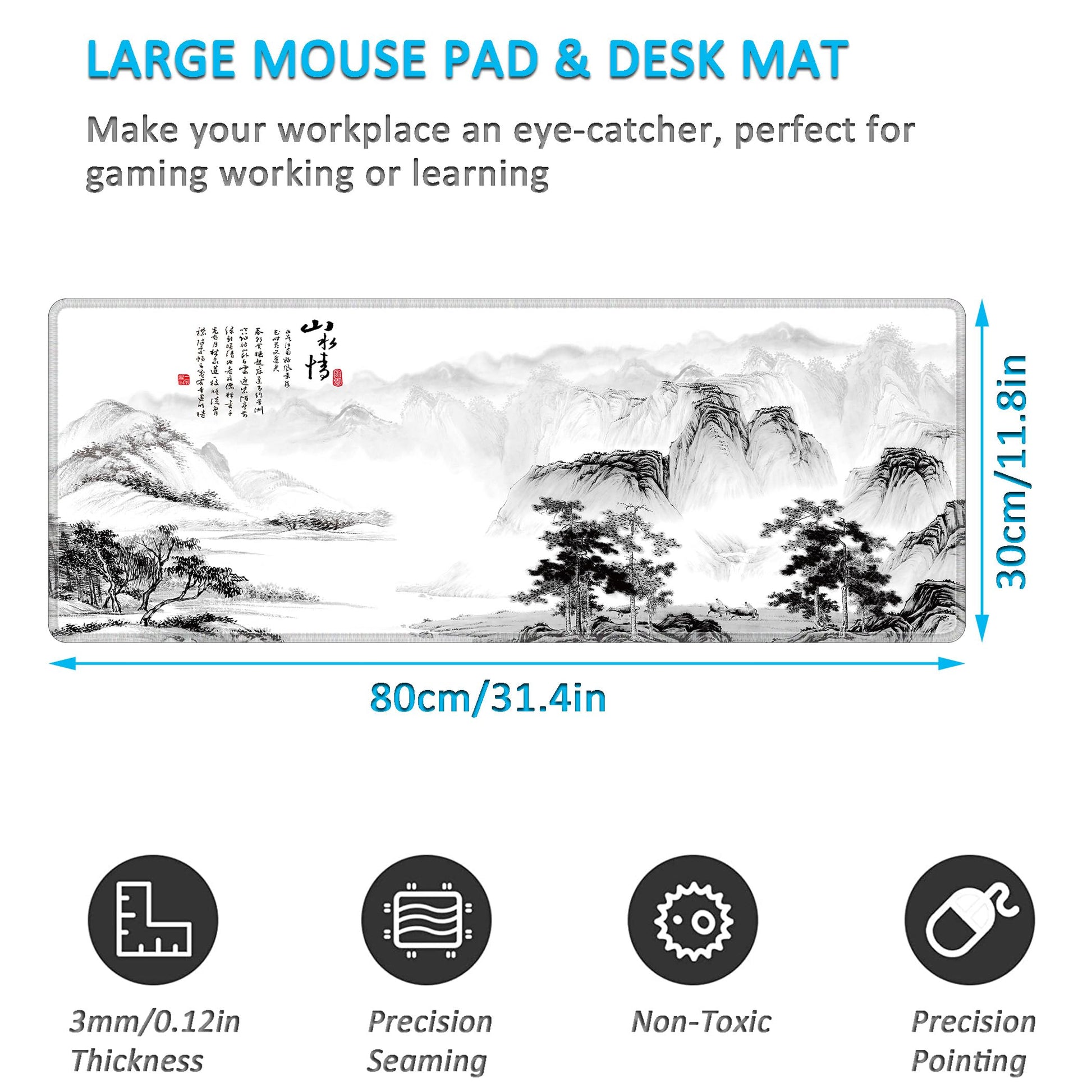 LL-COEUR Pattern Long Waterproof Mouse Mat 31.4x11.8x0.12inch, Laptop Pad Extended Office Desk Pad