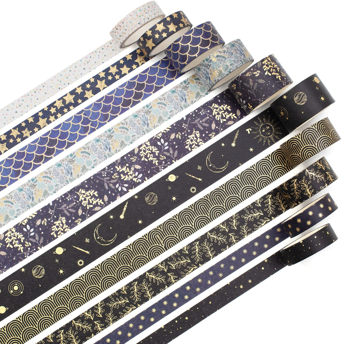 YUBX Creative Washi Tape Set 10 Rolls Gold Foil Print Decorative Masking Tapes for Arts, DIY